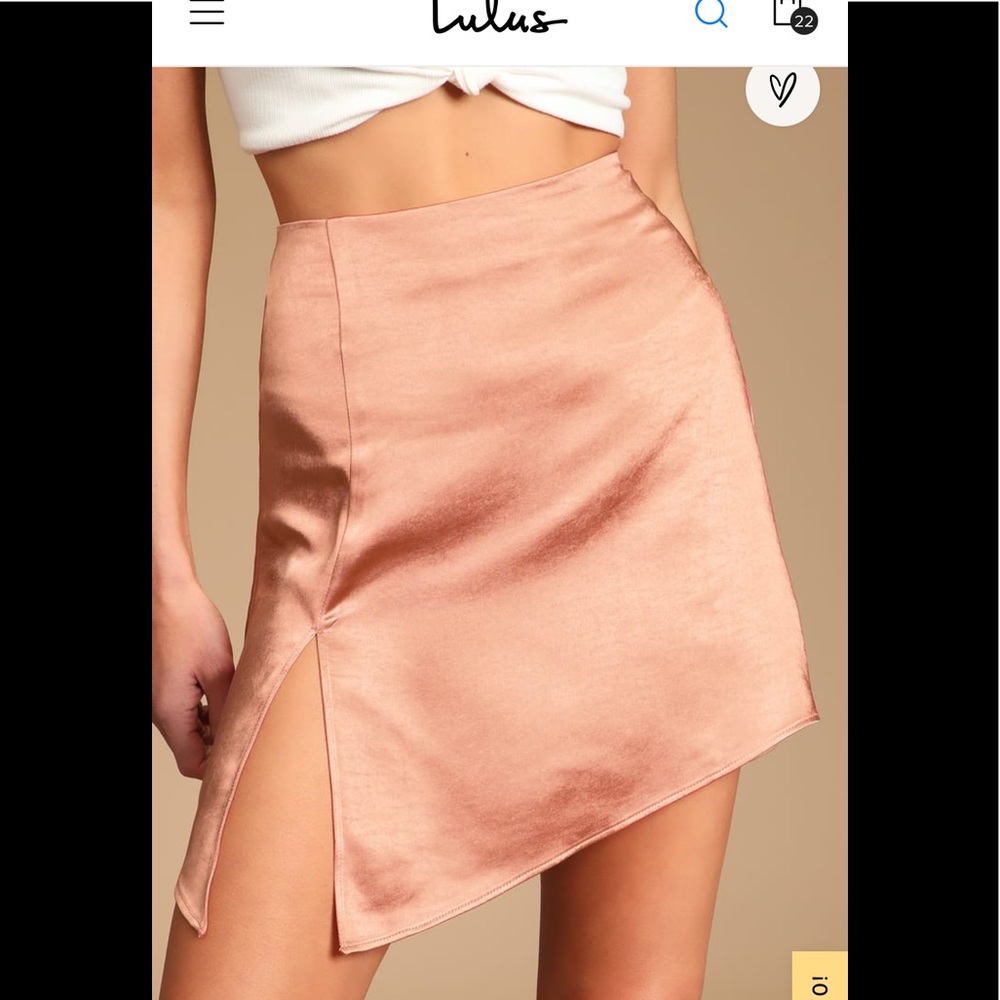 NWT Get Your Good Side Rusty Rose Satin Asymmetrical Mini Skirt